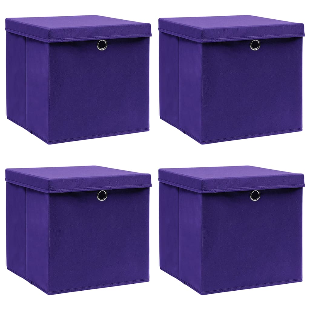 Vidaxl storage boxes with lid 4 pcs 28x28x28 cm purple