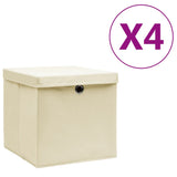 Vidaxl storage boxes with lid 4 pcs 28x28x28 cm cream -colored