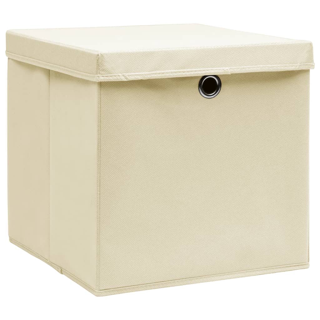 Vidaxl storage boxes with lid 4 pcs 28x28x28 cm cream -colored