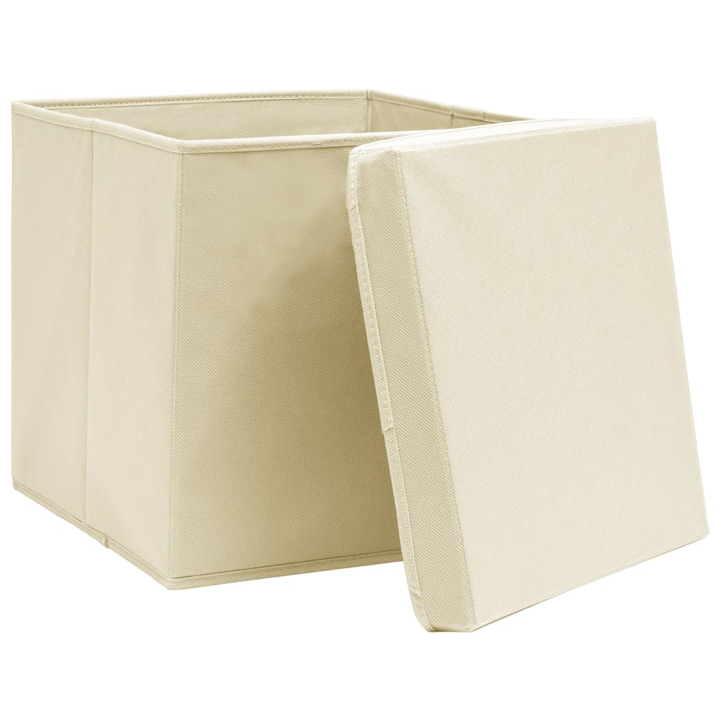 Vidaxl storage boxes with lid 4 pcs 28x28x28 cm cream -colored