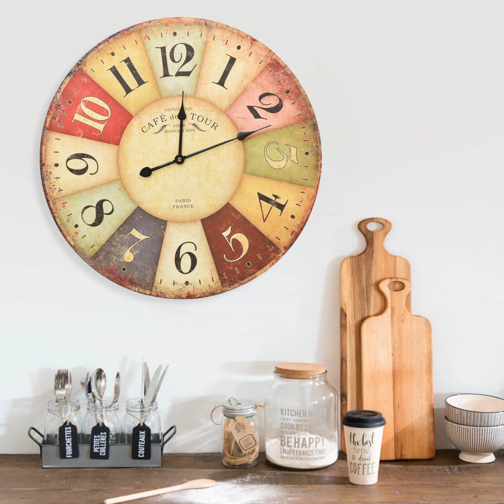 Vidaxl Wall Clock Vintage Style Vintage 60 cm multilorato