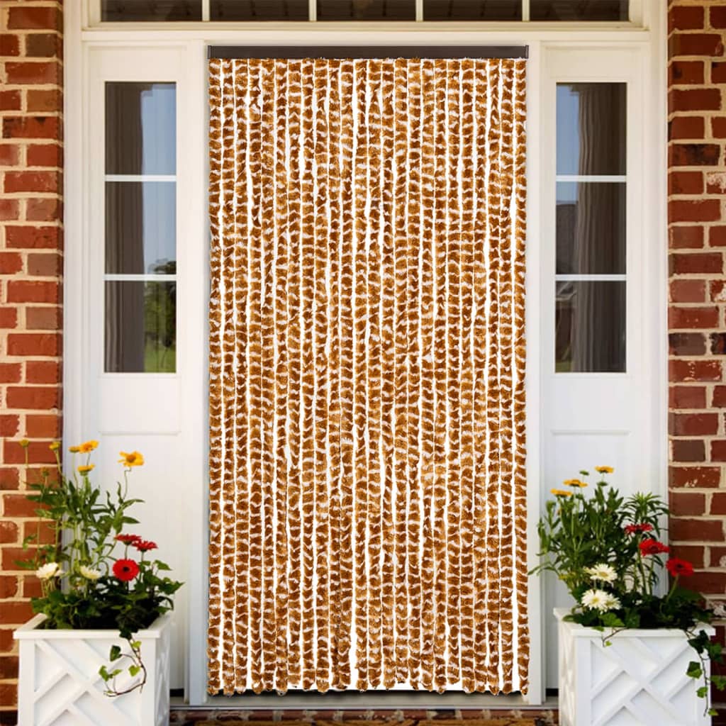 Vidaxl Fly Curtain 100x220 cm Chenille ocra e bianco