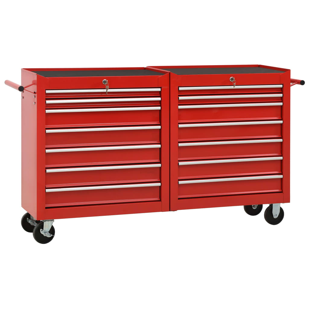 Vidaxl Tool Trolley con 14 cassetti in acciaio rosso