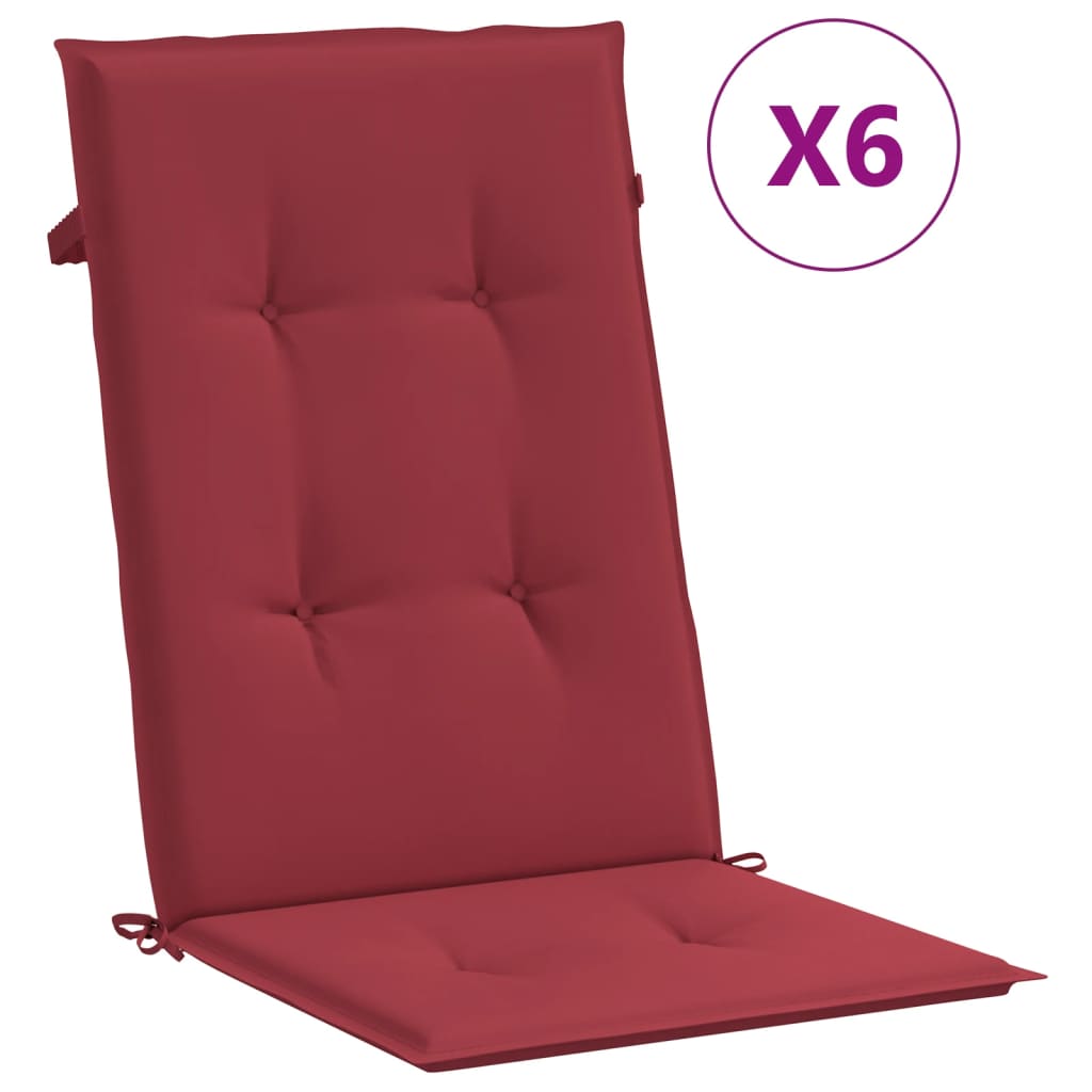 Cuscini da sedia da giardino Vidaxl 6 St High Back 120x50x3 cm Vino in tessuto rosso