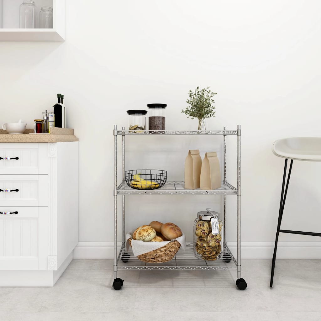 Stojak magazynowy vidaxl z kółkami 3-warstwowymi 150 kg 60x35x81 cm chromu