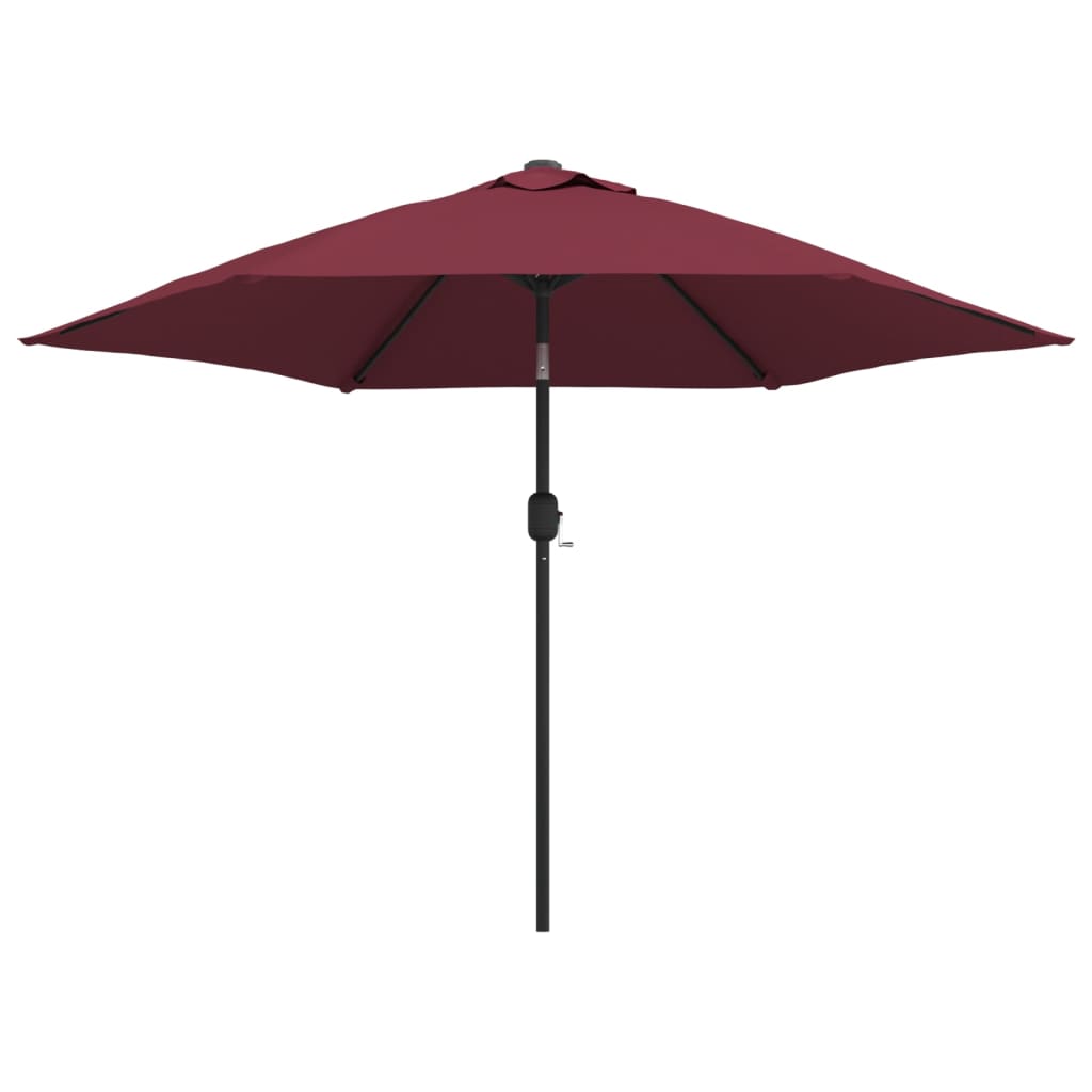 Vidaxl -parasol med LED -belysning og stålstang 300 cm Bordeaux rød