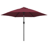 Vidaxl -parasol med LED -belysning og stålstang 300 cm Bordeaux rød