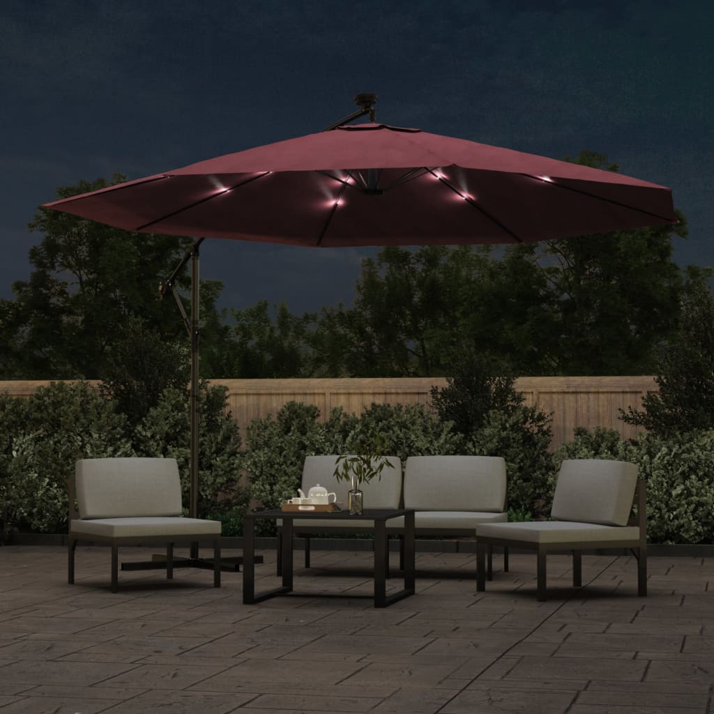 Parasol flottant vidaxl avec éclairage LED 350 cm Bordeaux rouge