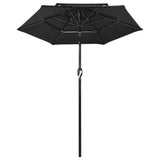 Vidaxl Parasol 3-lags med aluminiumstang 2 m sort