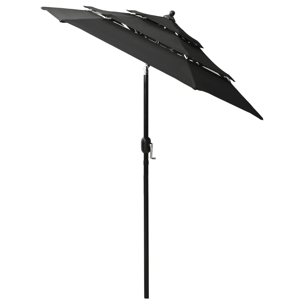 Vidaxl Parasol 3-lags med aluminiumstang 2 m sort