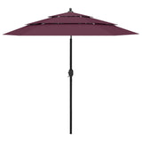 Vidaxl Parasol a 3 strati con polo in alluminio 2,5 m borgogna rosso