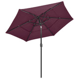 Vidaxl Parasol a 3 strati con polo in alluminio 2,5 m borgogna rosso