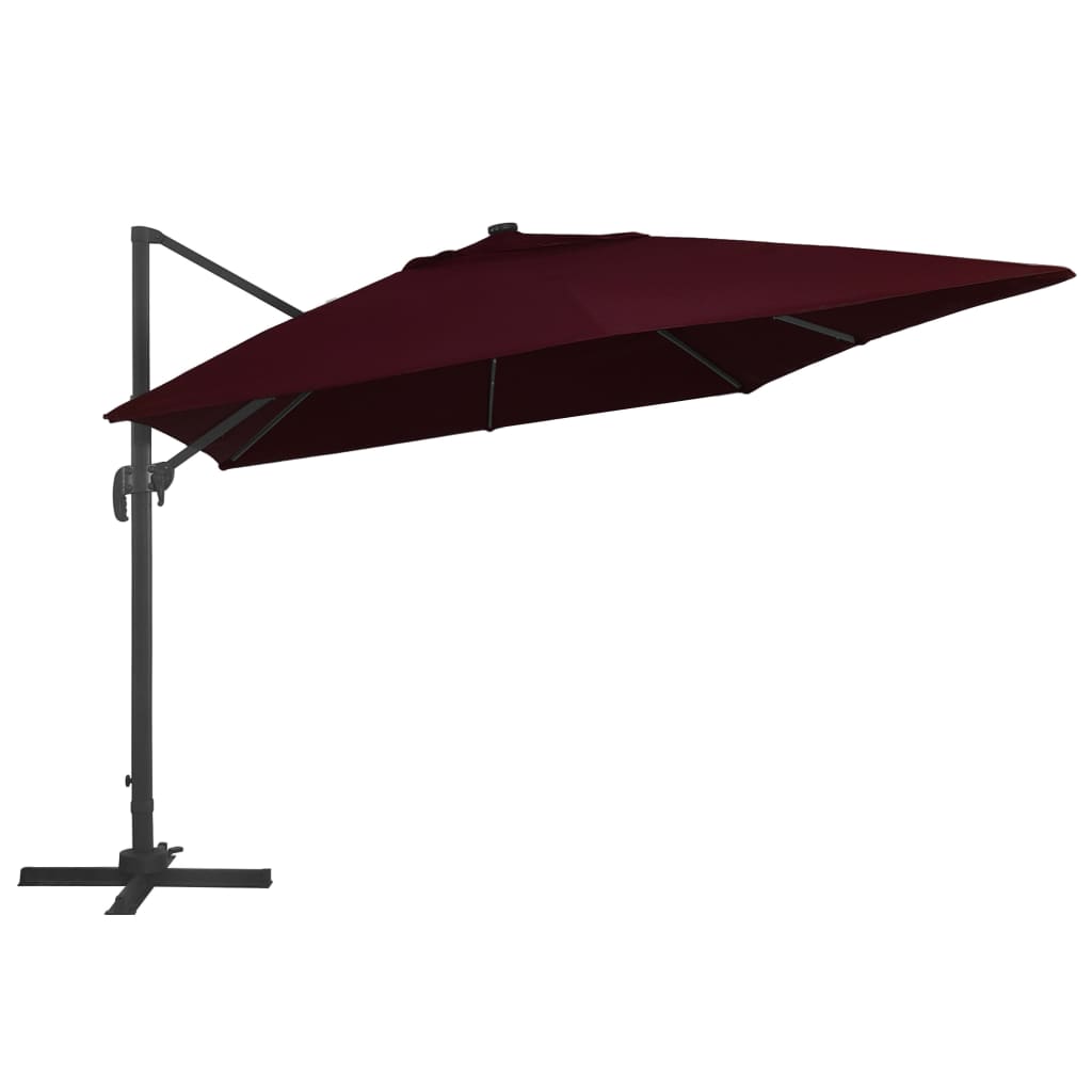 Vidaxl plavajoči parazol z LED osvetlitvijo 400x300 cm Bordeaux rdeča