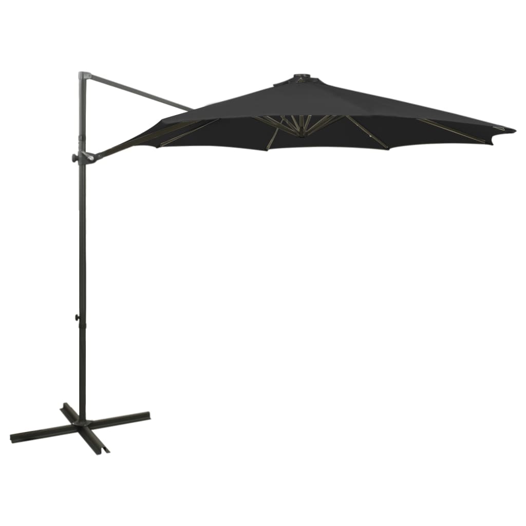 Vidaxl Parasol flottant avec poteau et éclairage LED 300 cm noir