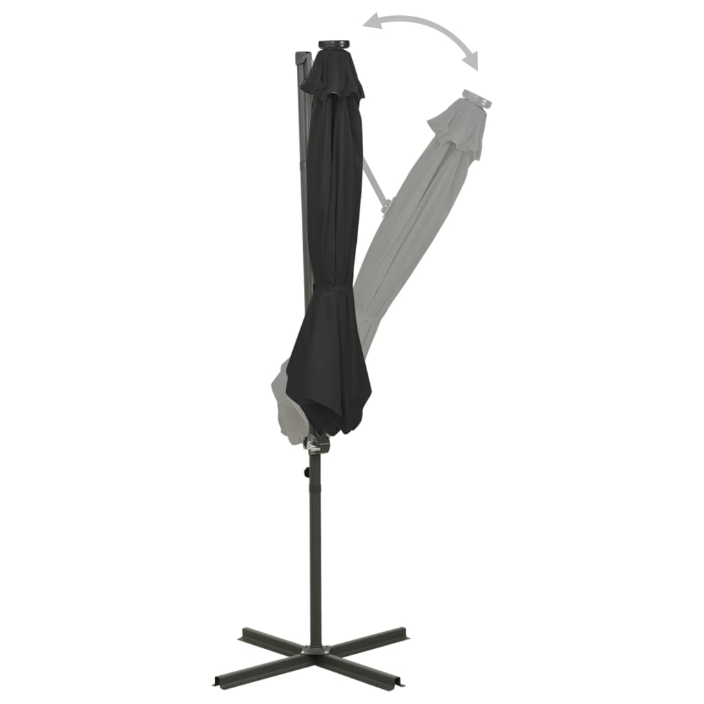 Vidaxl Parasol flottant avec poteau et éclairage LED 300 cm noir