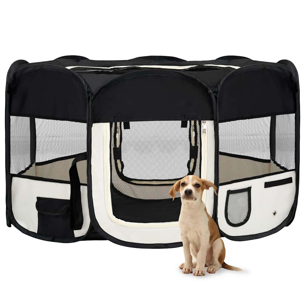 VidaXL Dog Ren Foldable with carrier bag 145x145x61 cm Black