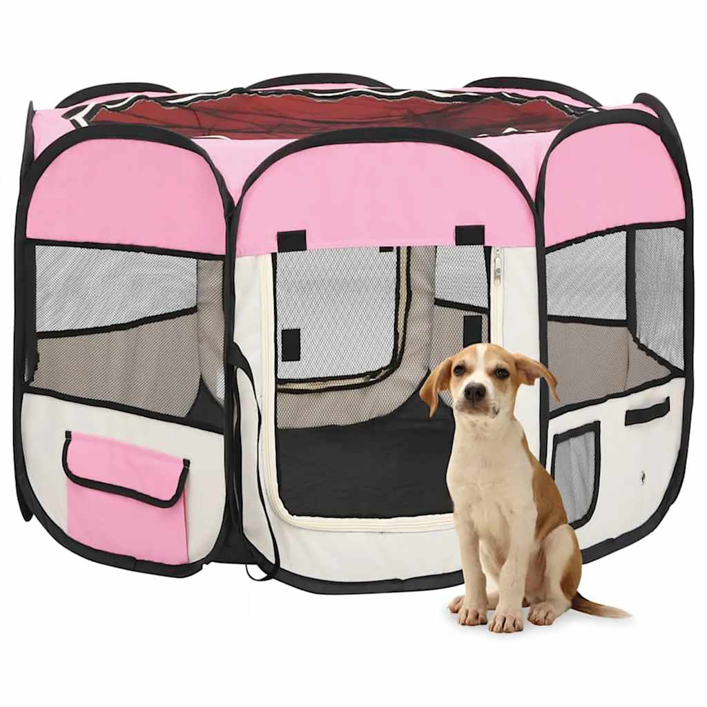 VidaXL Dog Ren Foldable with carrier bag 90x90x58 cm pink