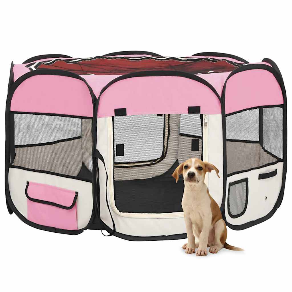 Vidaxl Dog Ren Folbumble z torbą nośną 110x110x58 cm różowy