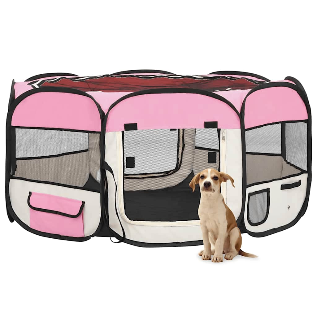 Vidaxl Dog Ren skládací s nosným vakem 145x145x61 cm růžová