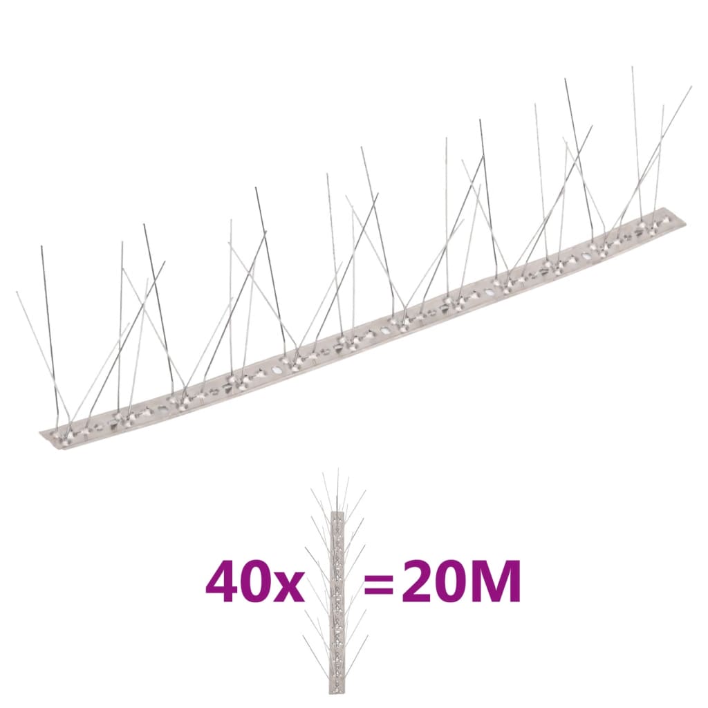 Vidaxl Bird and pigeon pins with 5 rows 40 st 20 m stainless steel