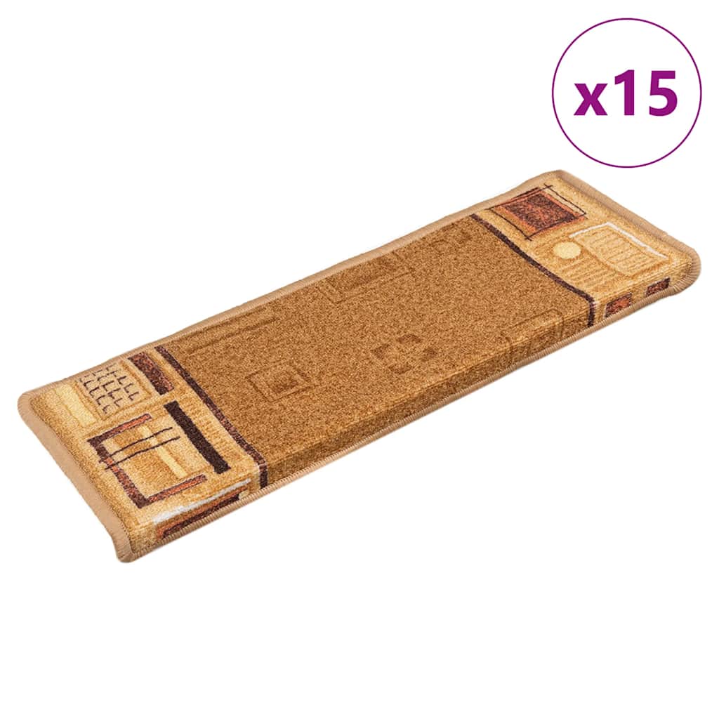 Vidaxl stair mats self -adhesive 15 st 65x21x4 cm beige