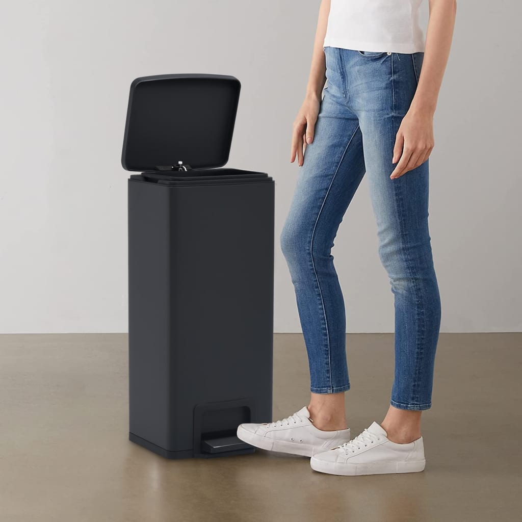 Vidaxl Pedal Biner s anti-prstem 30 l černá z nerezové oceli