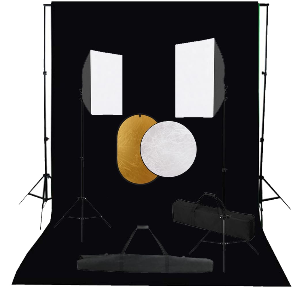 VidaXL Photo Studio Kit with Softbox Lights, Background and Reflector