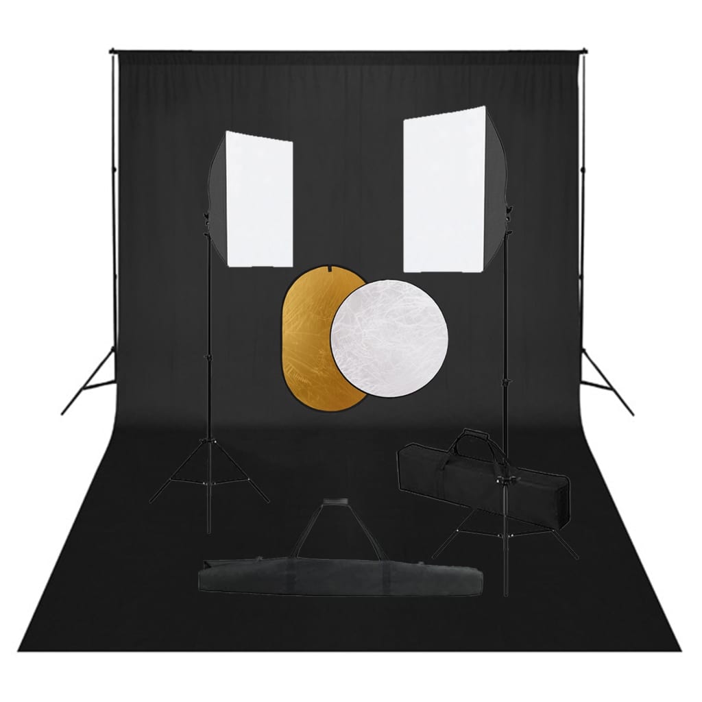 VidaXL Photo Studio Kit with Softbox Lights, Background and Reflector