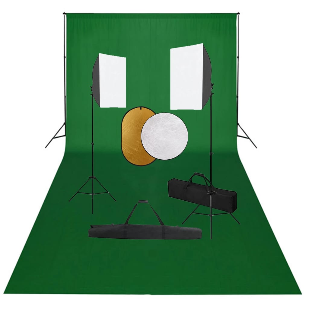 VidaXL Photo Studio Kit with Softbox Lights, Background and Reflector