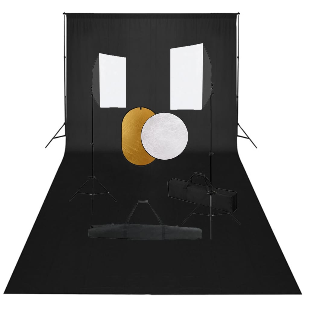 VidaXL Photo Studio Kit with Softbox Lights, Background and Reflector