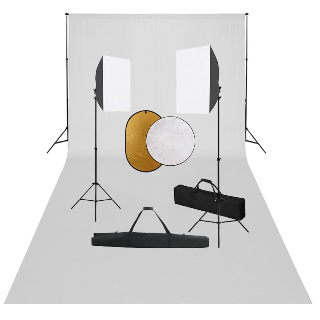 Vidaxl Photo Studio zestaw z lampami softbox, tłem i reflektorem
