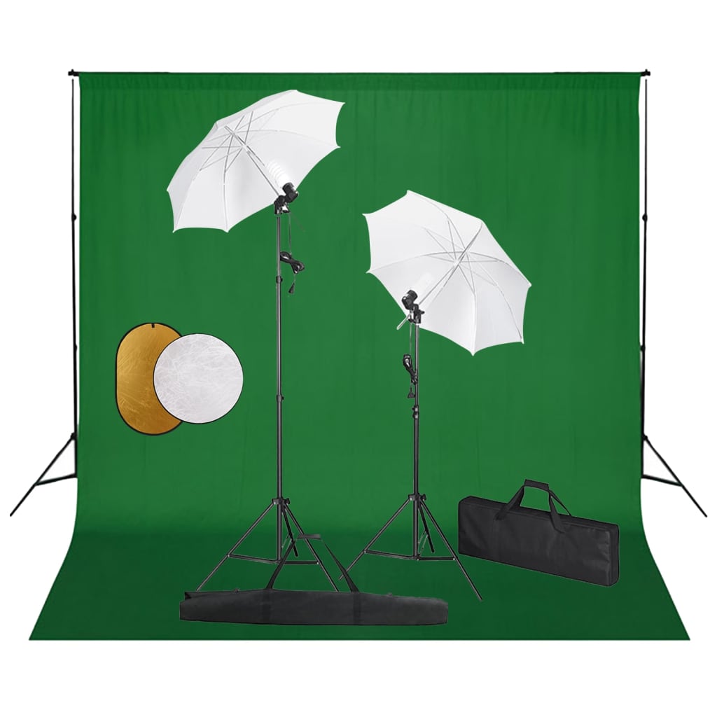 Vidaxl Photo Studio Set con lampade, ombrelli, sfondo e riflettore