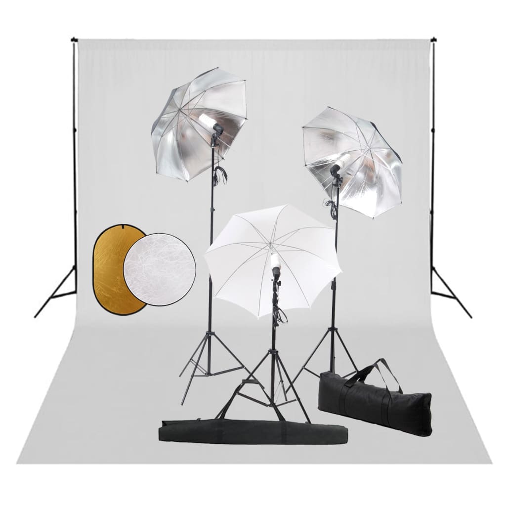 Vidaxl Photo Studio Set s lampami, deštníky, pozadím a reflektorem