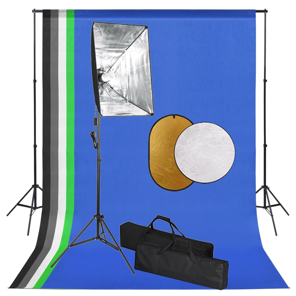 VidaXL Photo Studio Kit with Softbox Lights, Background and Reflector