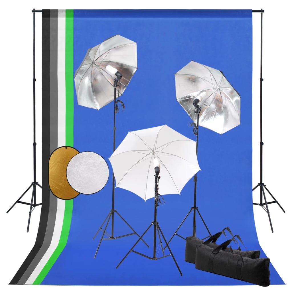Vidaxl Photo Studio Set s lampami, deštníky, pozadím a reflektorem