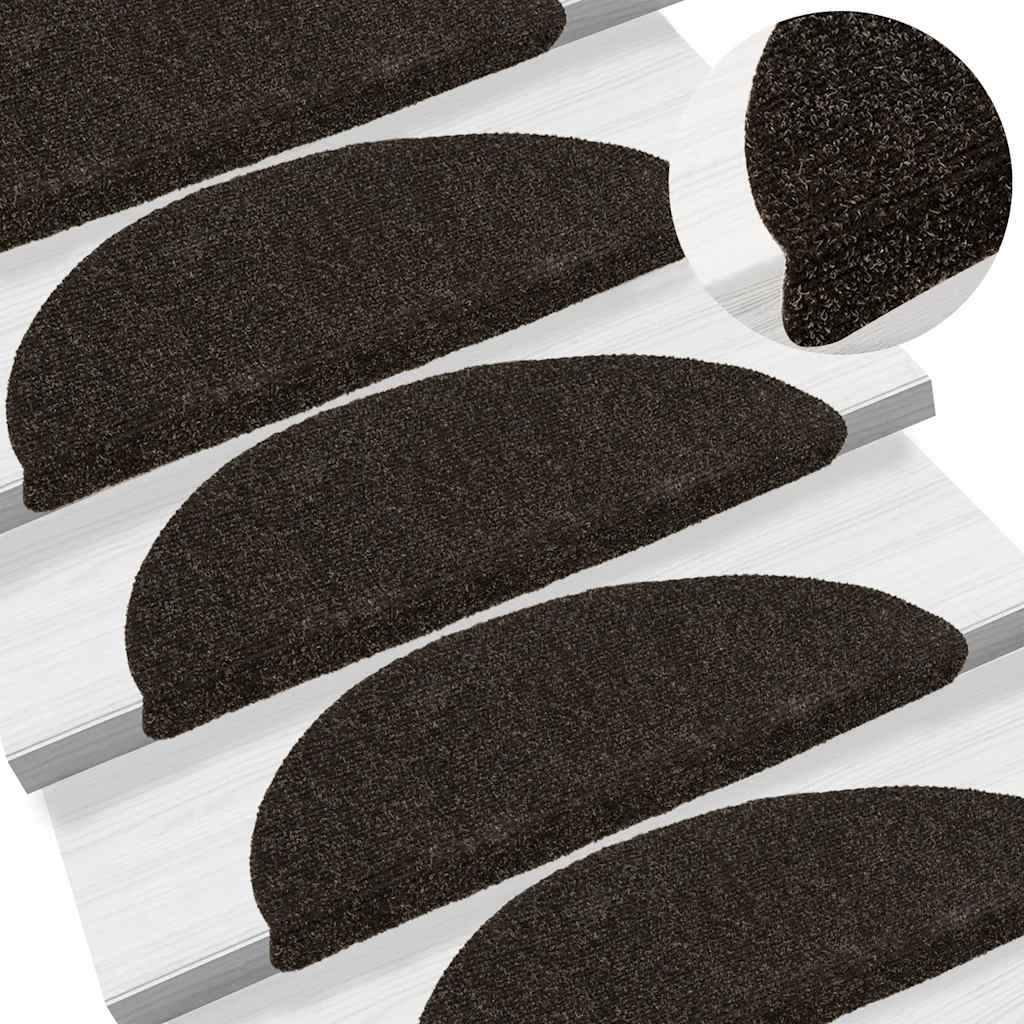 Vidaxl Self-Adhesive Stair Mats, Pack of 5, 56x17x3 cm, Dark Brown, Half-Round