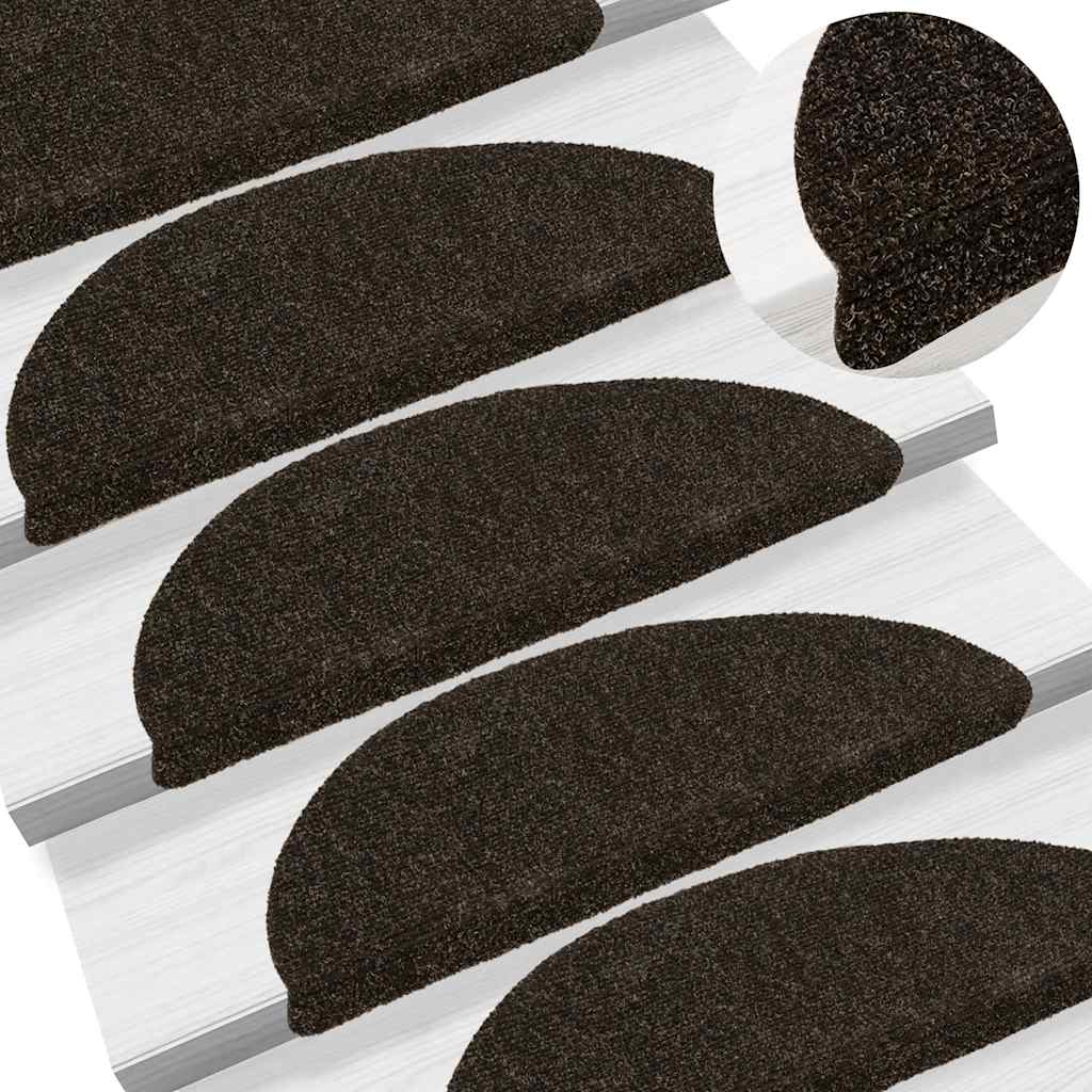 Esteras de escalera de Vidaxl autoadhesivo 10 st 56x17x3 cm aguja sentida marrón oscuro