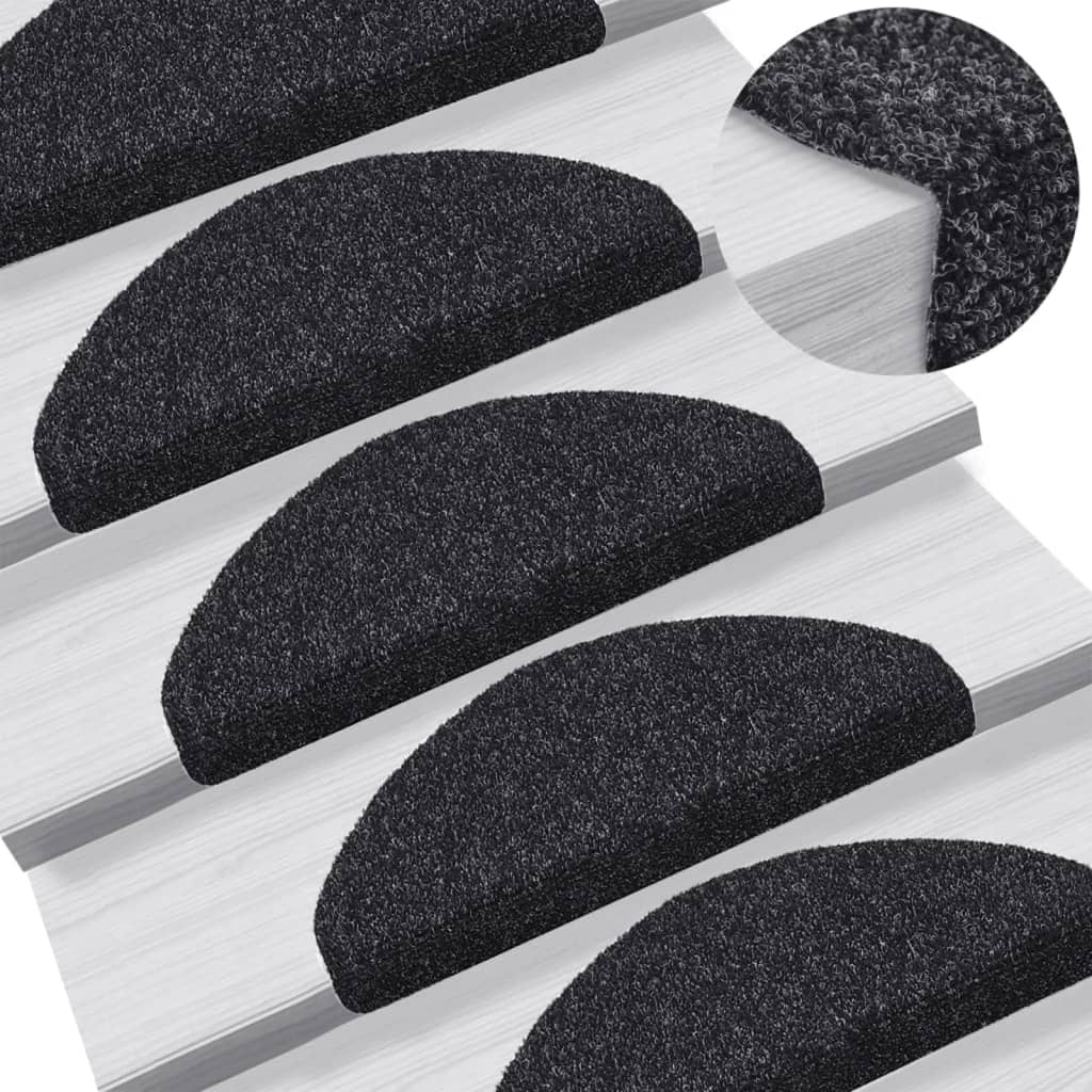 Vidaxl stair mats self -adhesive 5 pieces 65x21x4 cm black semi -rounds large