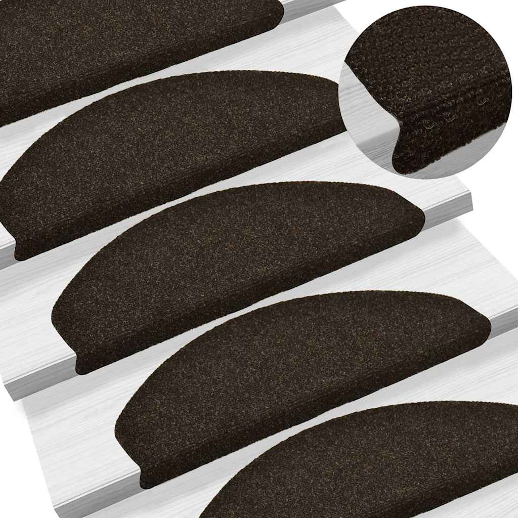 Vidaxl stair mats self -adhesive 10 pcs 65x21x4 cm needle felt dark brown