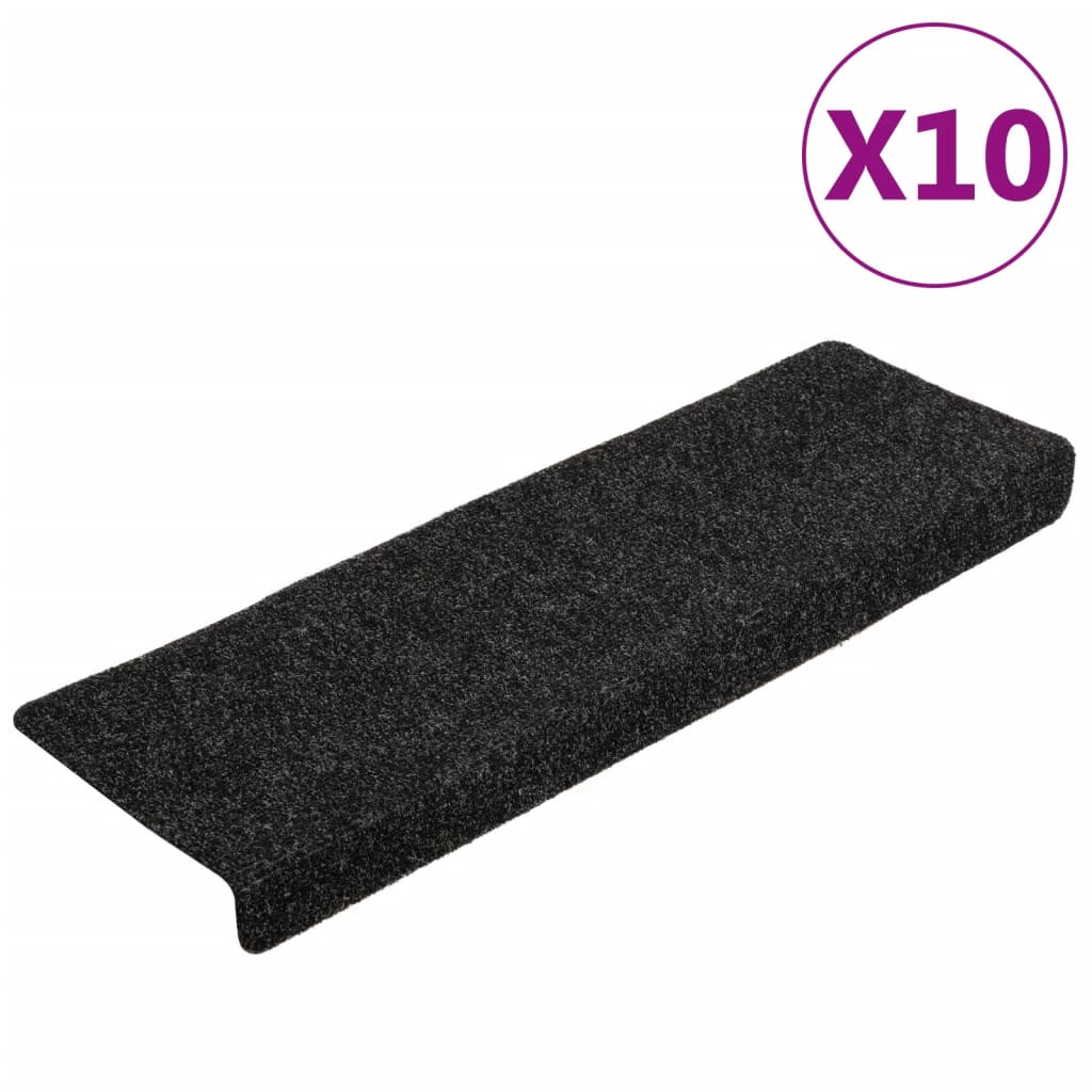 Vidaxl Schodišťové rohože Self -adhesive 10 kusů 65x21x4 cm Černá obdélníková hrana