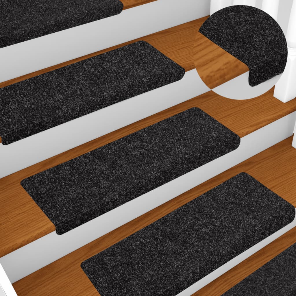 Vidaxl Self-Adhesive Stair Mats 10 Pieces 65x21x4 cm Black Rectangular Edge