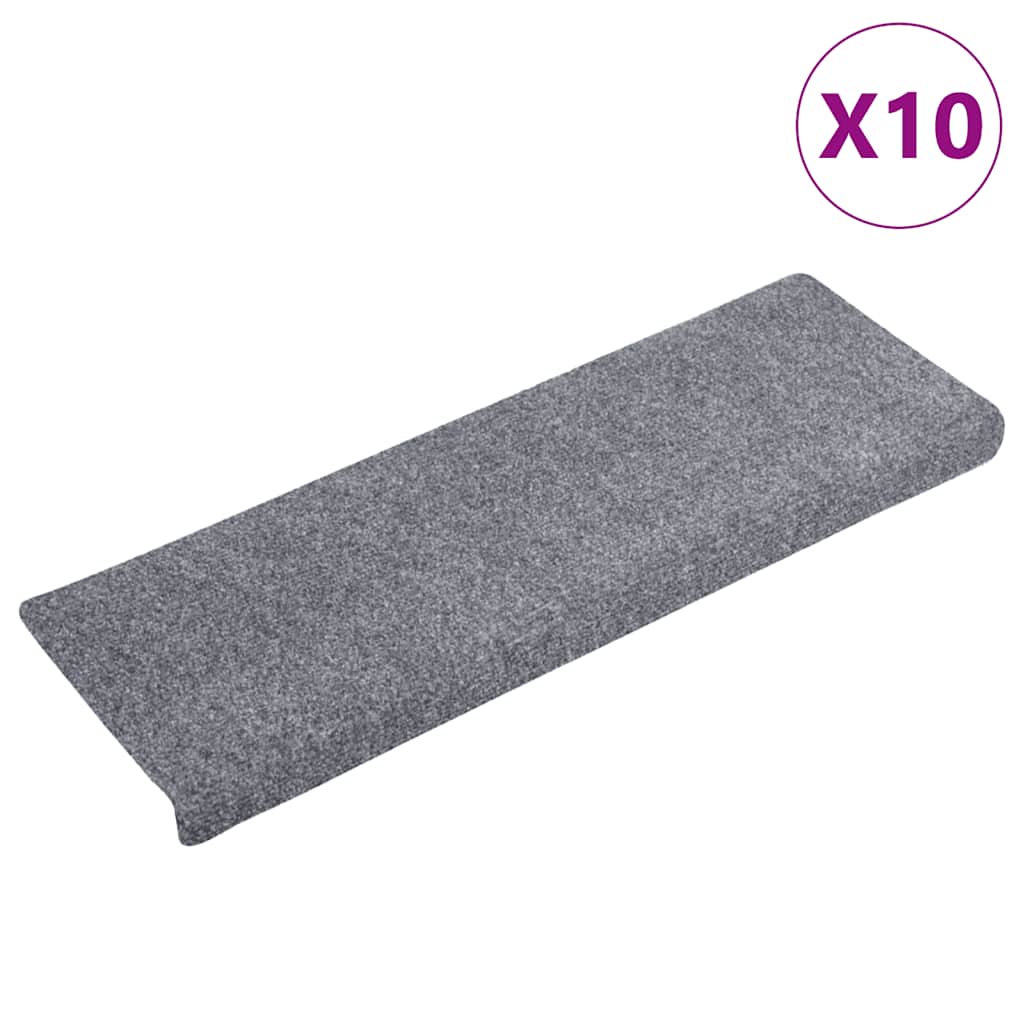 Vidaxl Stair tapetes auto -adesivo 10 pedaços 65x21x4 cm cinza claro com borda retangular