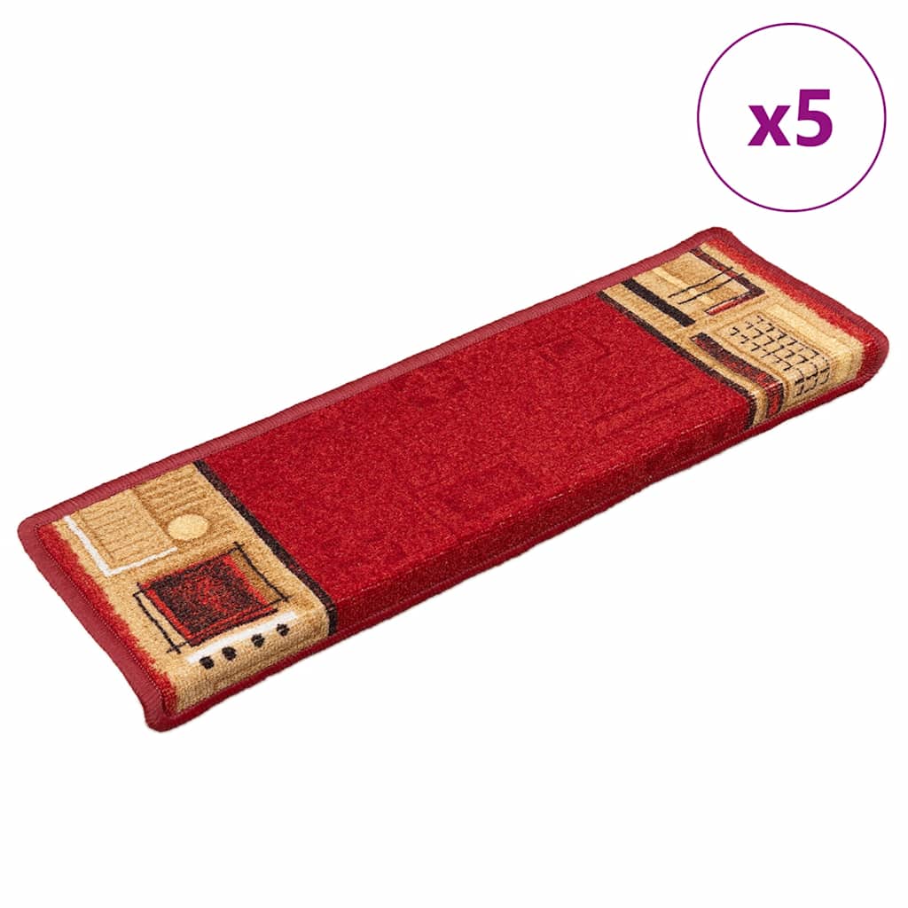 Vidaxl -Treppenmatten Selbstadhäsiv 5 ST 65x21x4 cm Rot