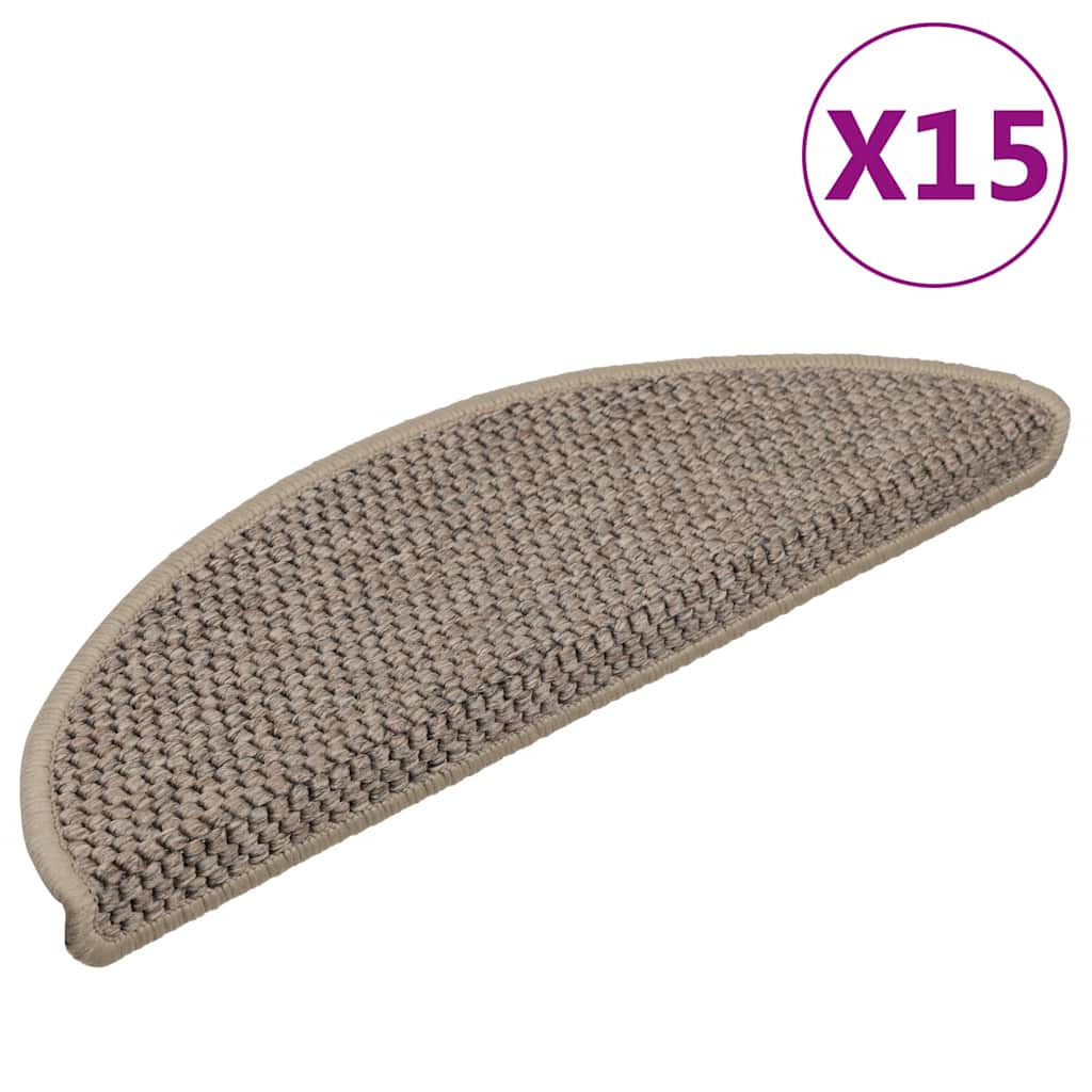Vidaxl Stair tapetes auto-adesivos 15 st sisal look 56x17x3 cm bege escuro