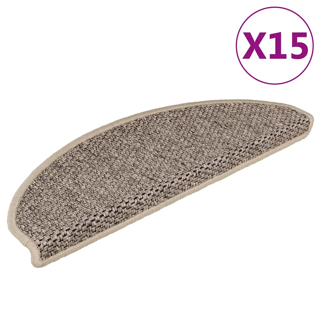 Vidaxl stair mats self-adhesive 15 st sisal look 65x21x4 cm dark beige