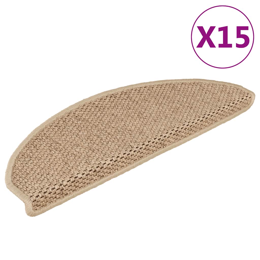 Vidaxl trappmattor självhäftande 15 st sisal look 65x21x4 cm sandfärgad