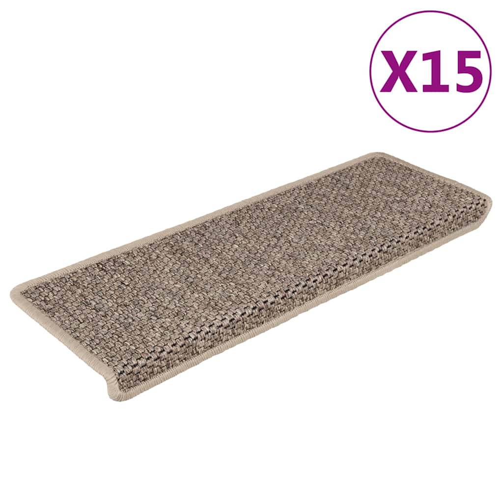 Vidaxl stair mats self-adhesive 15 st sisal look 65x21x4 cm dark beige