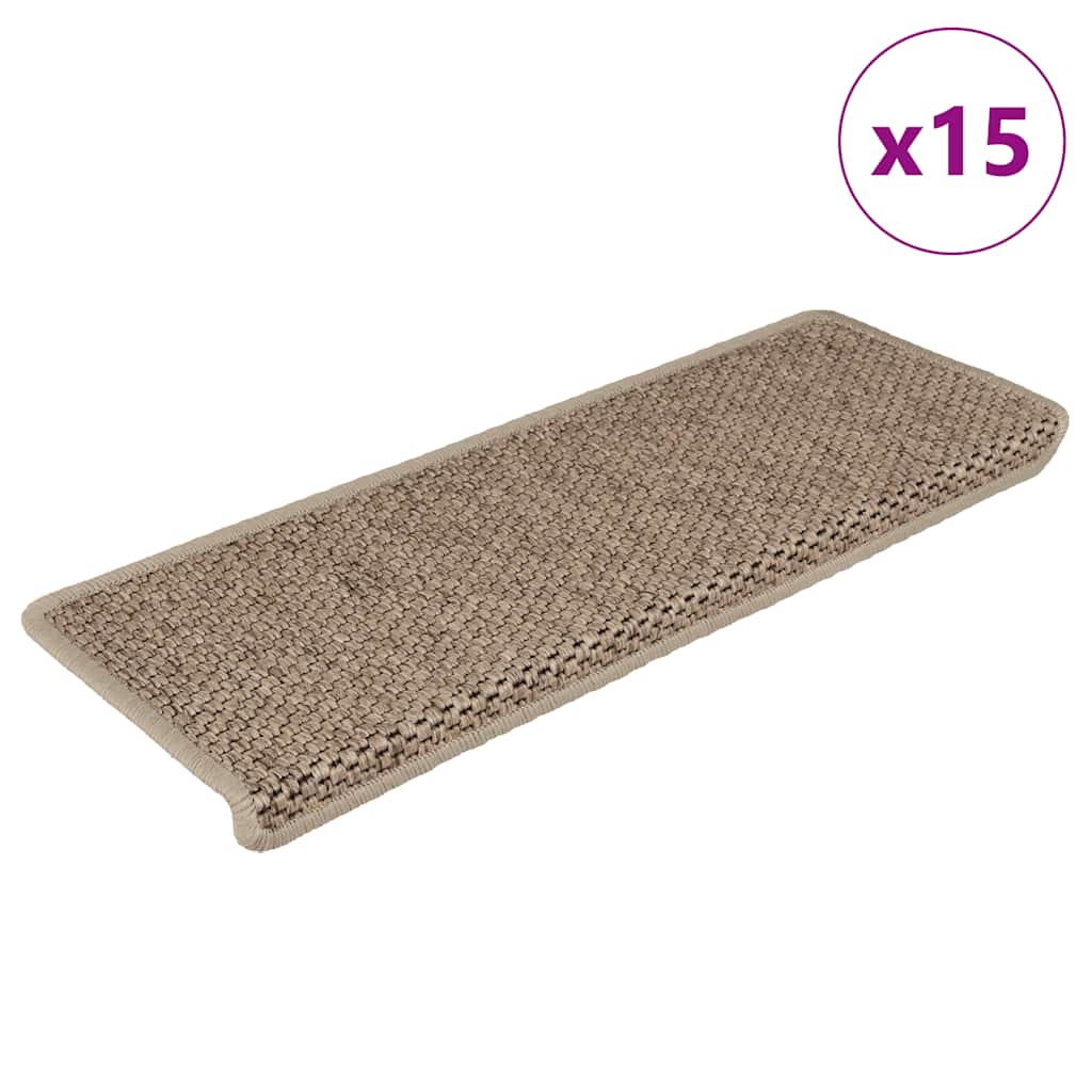 Vidaxl Stair Mats Selflezivni 15 St Sisal Look 65x21x4 cm peščeno obarvano