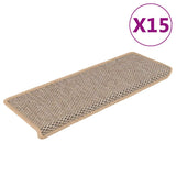 Vidaxl stair mats self-adhesive 15 st sisal look 65x21x4 cm light beige