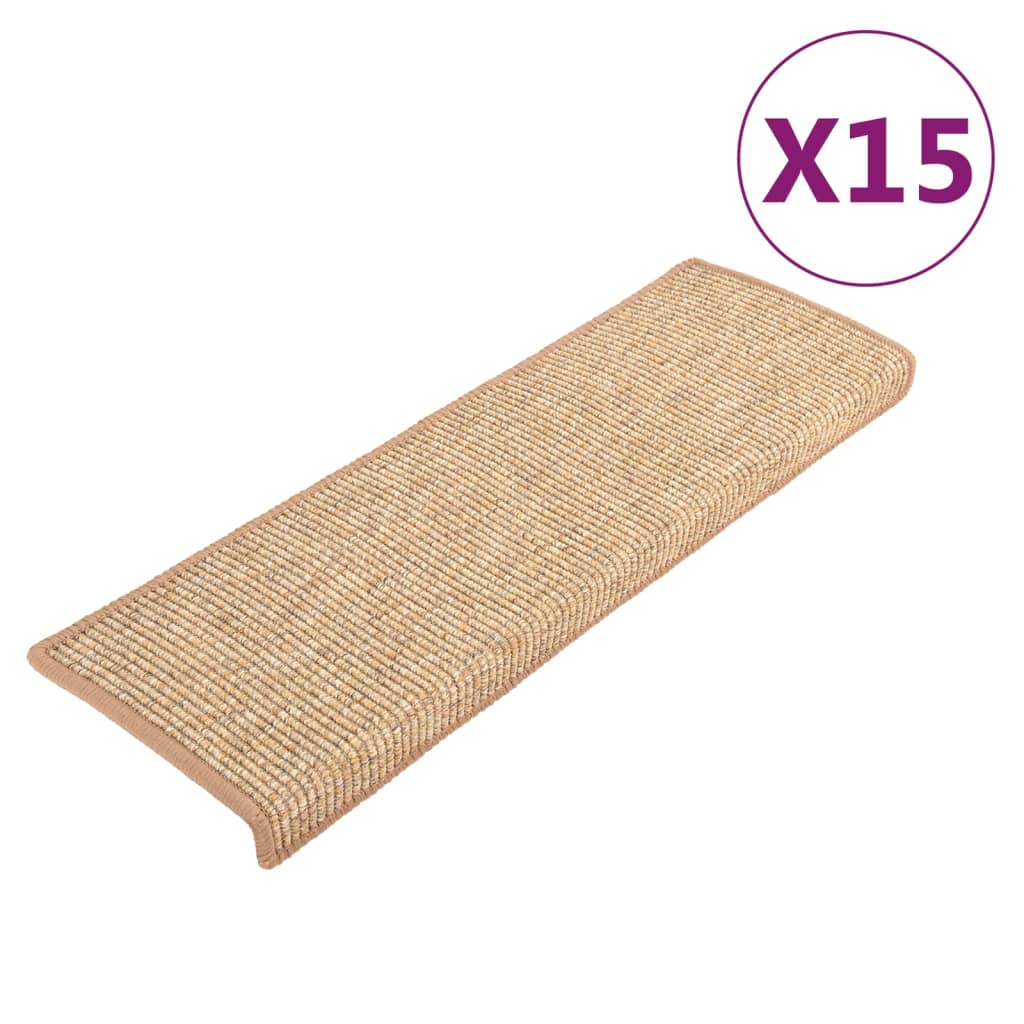 Vidaxl stair mats self -adhesive 15 st 65x21x4 cm light brown